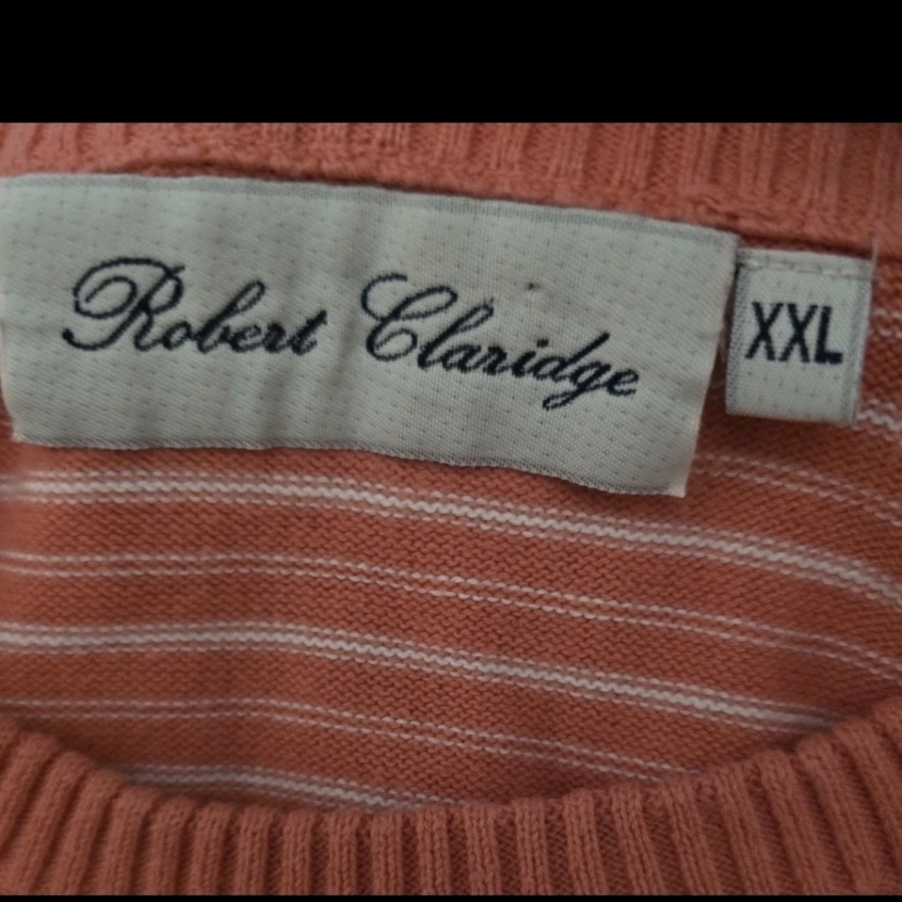 Robert Claridge Sweater 2X Orange White Stripe Crewneck Pullover Cardigan 💵 - Picture 10 of 11
